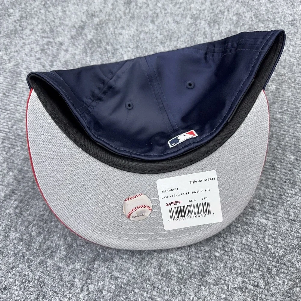 Atlanta Braves New Era Hat 150th Anniversary 59FIFTY Fitted 7 1/8 Blue Satin Cap